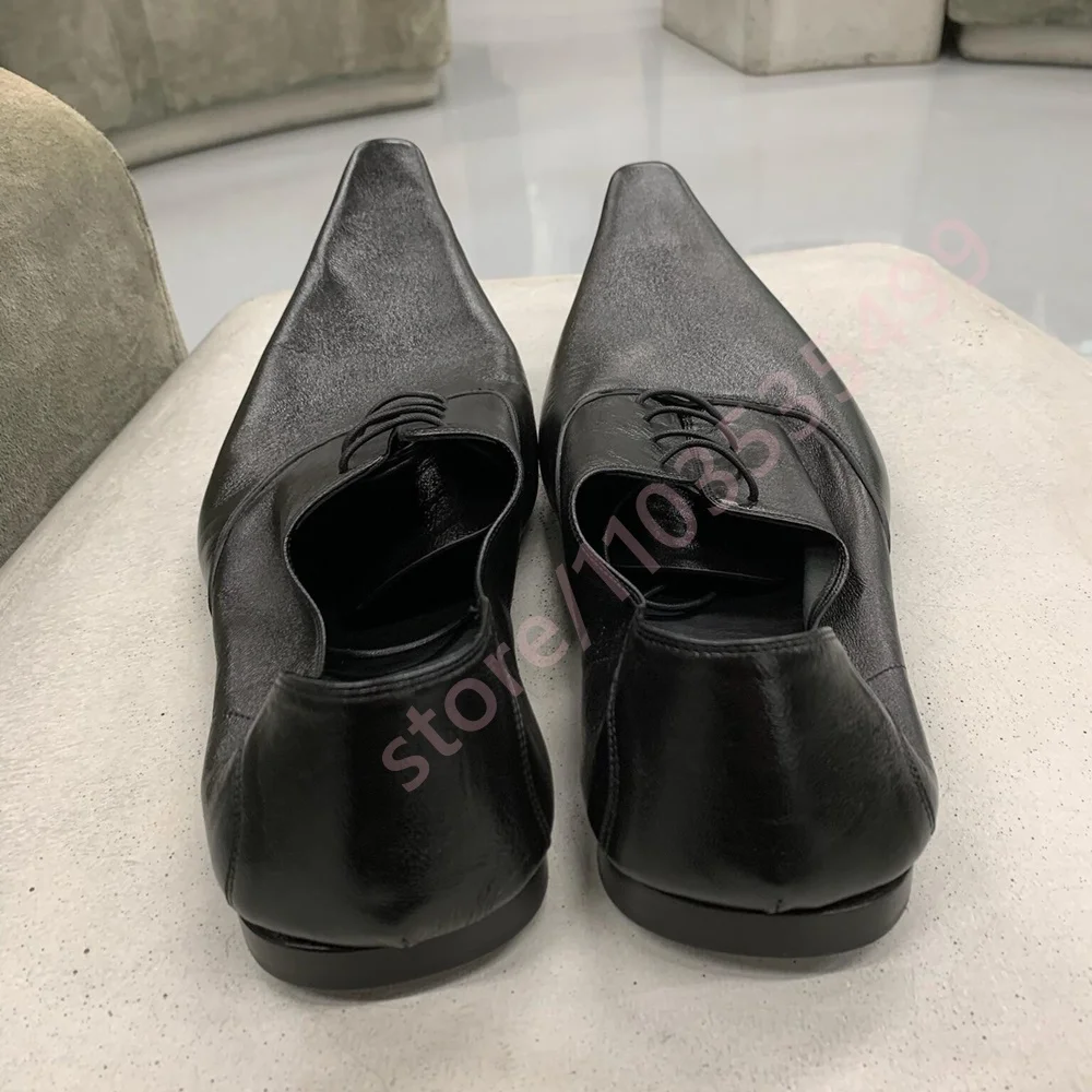 

Retro-Style Black Loafers Pointed Toe Lace-Up Flat Shoes Spring 2026 Casual Size 36-45 Spring Summer Autumn Trendy Footwear