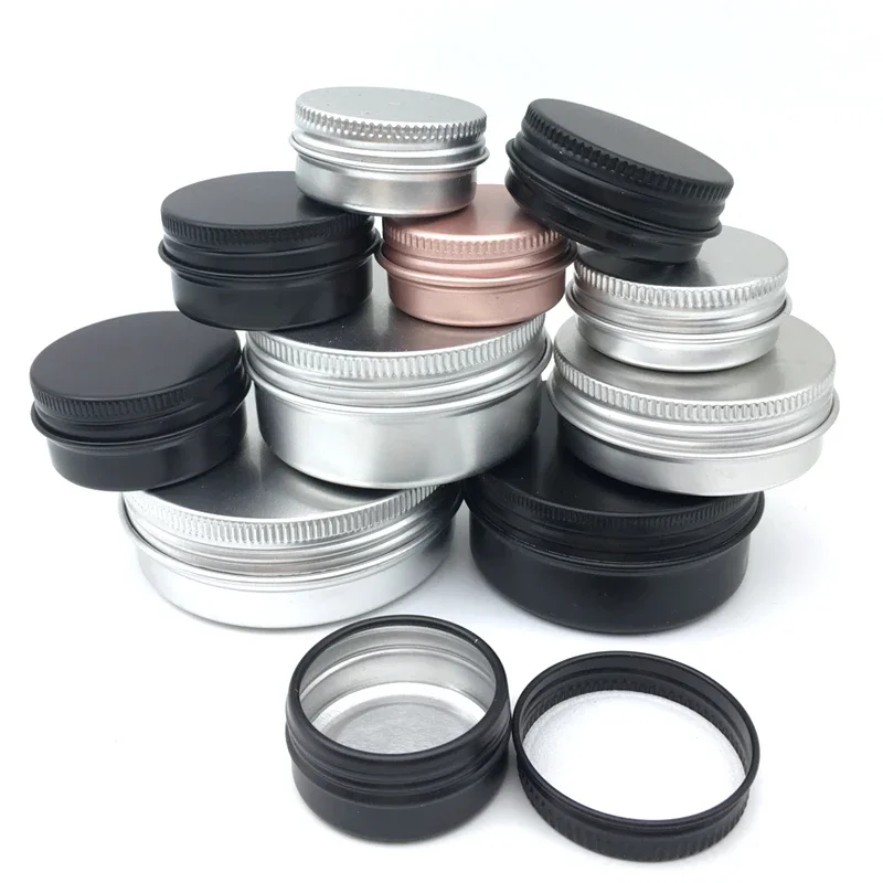 

100Pcs Cream Jar Round Tin Cosmetic Lip Balm Containers Nail Craft Pot Refillable Bottle Screw Thread Lids Empty Aluminum Cans