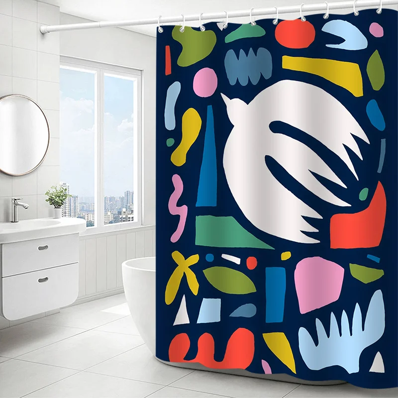 

Водонепроницаемая занавеска для душа с абстрактными красочными фигурами, устойчивая к плесени — современный художественный дизайн для уникального декора ванной комнаты