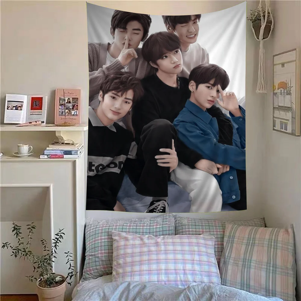Kpop T-Tomorrow X T-Together TXT Anime Tapestry Hanging Tarot Hippie Rugs Dorm Hanging Sheets Colorful Tapestry Art Decor
