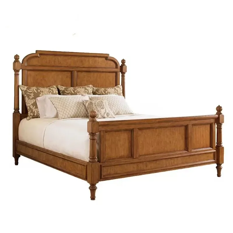

American country full solid wood bed 1.8 meters 1.5 meters simple retro European pastoral style ivory white double bed