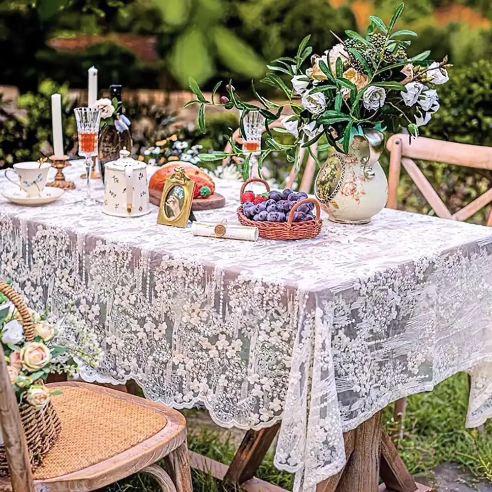 

Французская кружевная скатерть с вышивкой - круглая/прямоугольная/квадратная, для кофейных столиков, винтажная белая кружевная накидка на стол