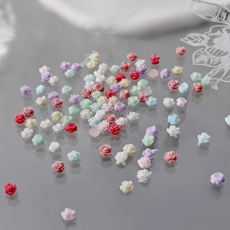 เครื่องประดับพลอยเทียมสำหรับตกแต่งเล็บรูปดอกคามิเลียสีผสม3D 100ชิ้นเครื่องประดับพลอยเทียมสำหรับทำเล็บแบบทำมือ