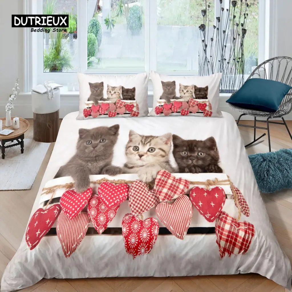 

Home Living Luxury 3D Heart Cat Bedding Set Duvet Cover Set Pillowcase Kids Bedding Set Queen and King EU/US/AU/UK Size