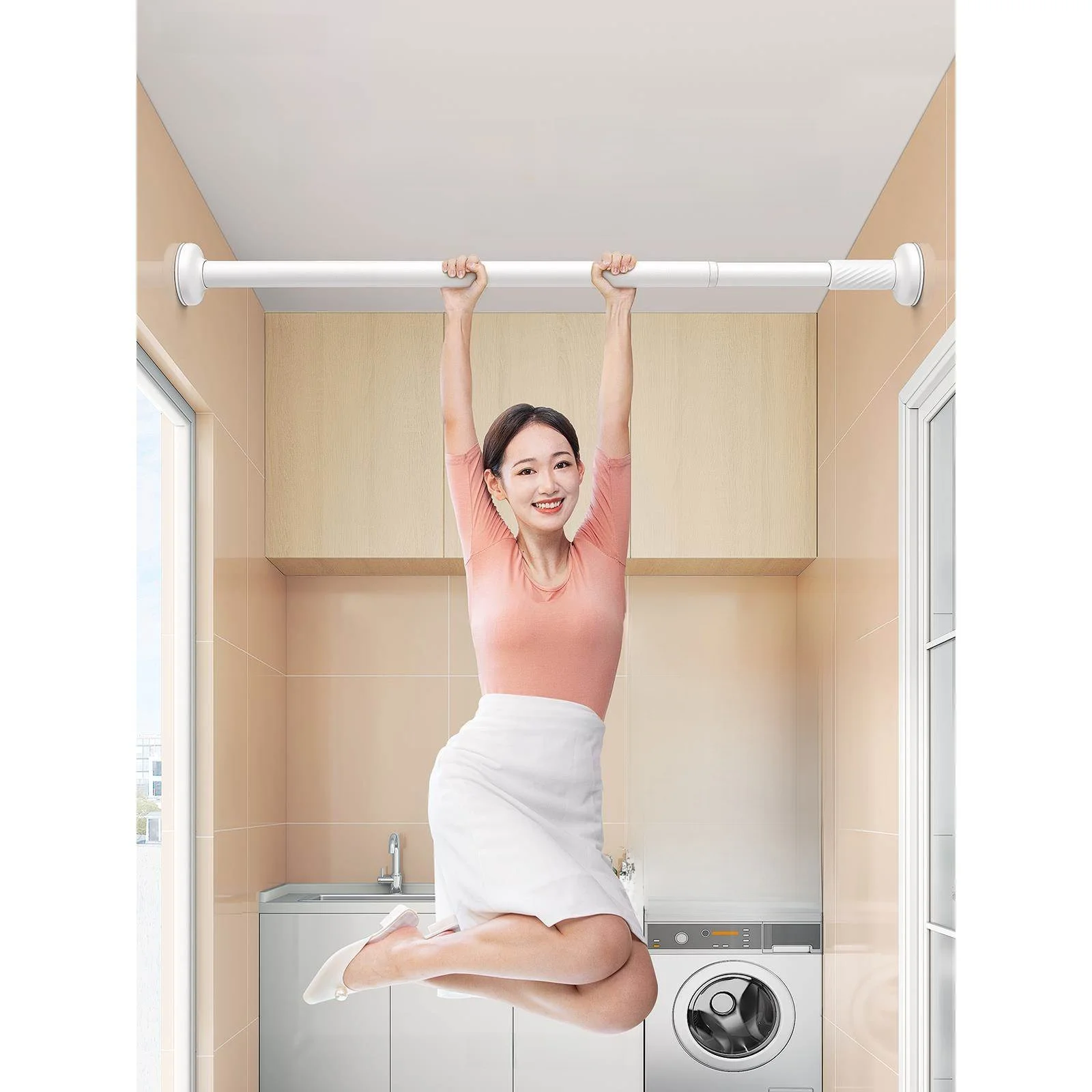

Expandable Single Rod Curtain Pole Set with Hooks Roman Bracket Support Fixed Holder Stainless Steel Noise Reduction Slide