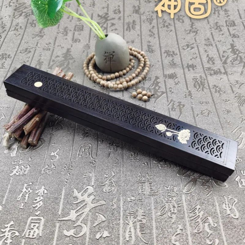 

Creative Retro Black Home Office Wooden Incense Holder Incense Burner Traditional Chinese Type Wood Handmade Carving Censer Box