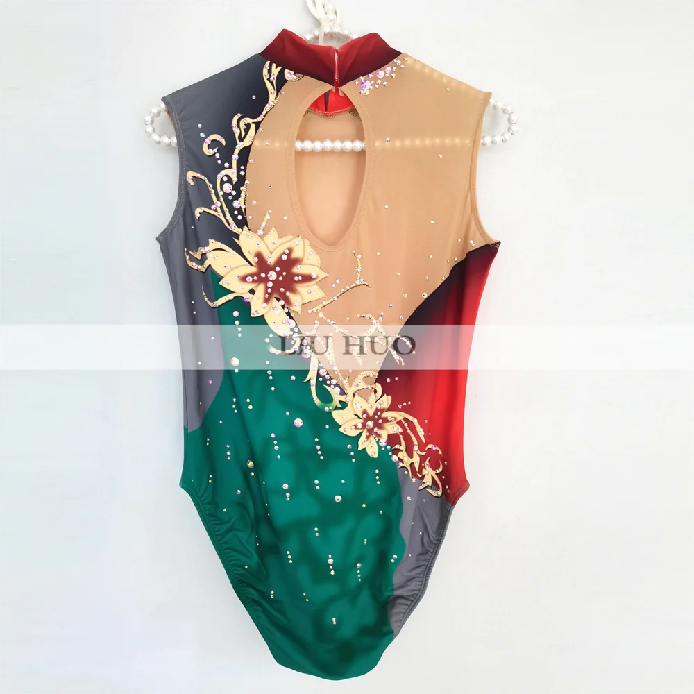 LIUHUO Customize Synchronized Swimming Tights Girls Performance Kids Leotard Children Teens Competition Teamwear Color Flower