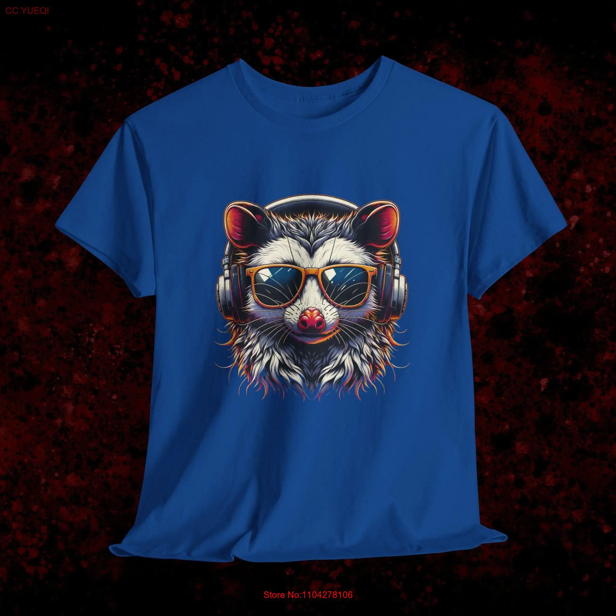 تي شيرت رائع مع سماعات الرأس والنظارات الشمسية بتصميم حيوانات محببة كلاسيكية ممتعة فريدة من نوعها لمحبي الموسيقى والأسلوب العصري