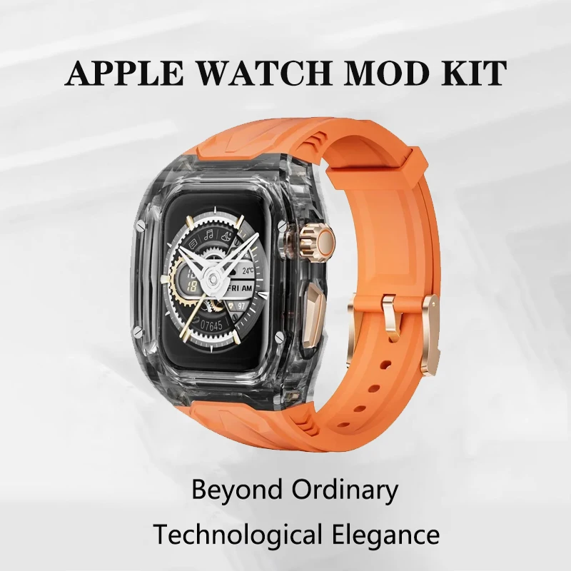 Luxury Transparent Case for Apple Ultra Watch 49mm 44mm 45mm Modification Kit for iwatch series 9 8 7 SE 6 5 4 Rubber Band+Cover