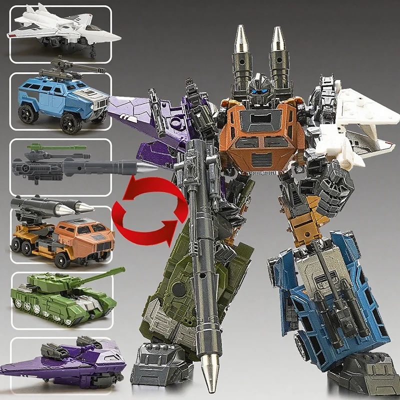 Conjunto combinador de brinquedos de deformação 5 em 1, escala pequena, anime, devastador, modelo de tanque, presente para adultos, meninos, carro robô transformável