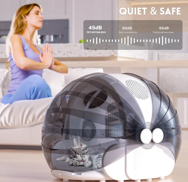 STLFPet  Hair Dryer Box Cat Small Dog Foldable Large Capacity 8 High-Velocity Fan 360° Airflow Temperature 4-Speed Setting Timer