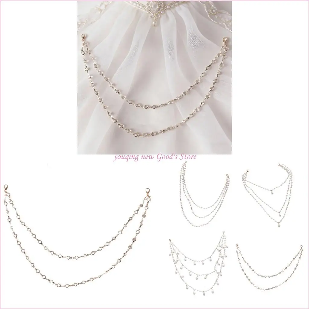 57QA Adjustable Imitation Pearls Shoulder Drape Necklace Daily Wear