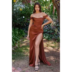 LoveDoris Bridesmaid Dress Off the Shoulder Evening Prom Dress Satin A-Line Long Party Dress High Split Backless Customized