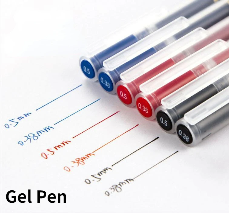 MUJIs Gel Ink Pen, Papelaria Escola de Negócios, Oferta Especial Set, Tinta Vermelha Azul Preto, Japão, 4 Color, 0.38mm, 0.5mm, 3Pcs