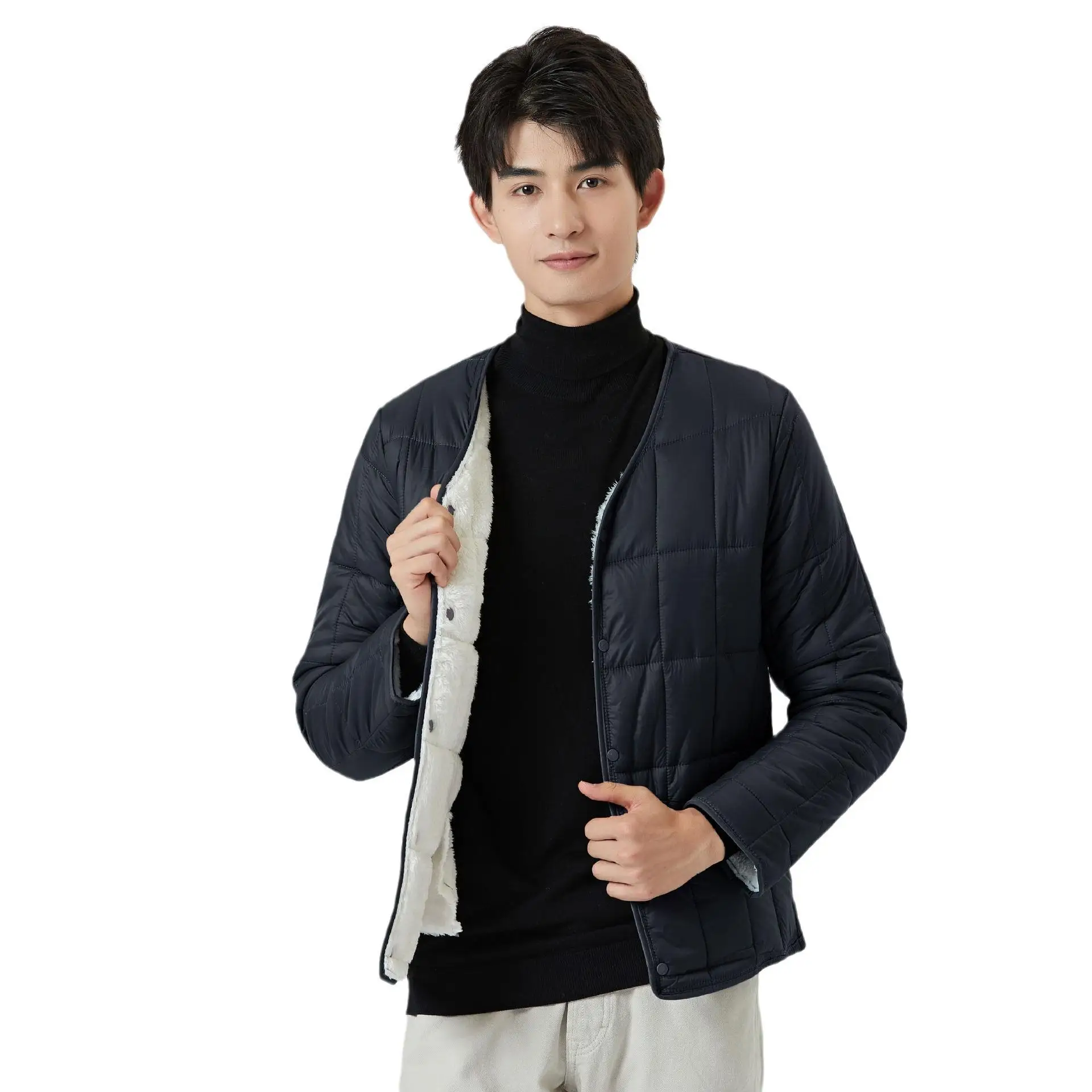 سترة قطنية مبطنة بفرو الحملان للأولاد في المدارس الثانوية، ملابس داخلية للدفء في الشتاء، يمكن ارتداؤها خارج المنزل، معطف طويل... #1