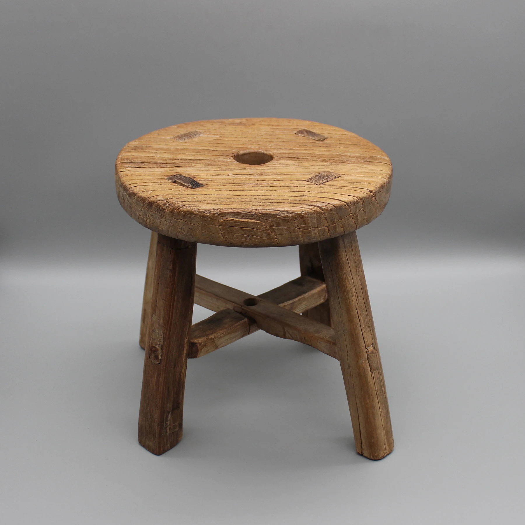 

Old round wooden stool, Antique stool, Small side table