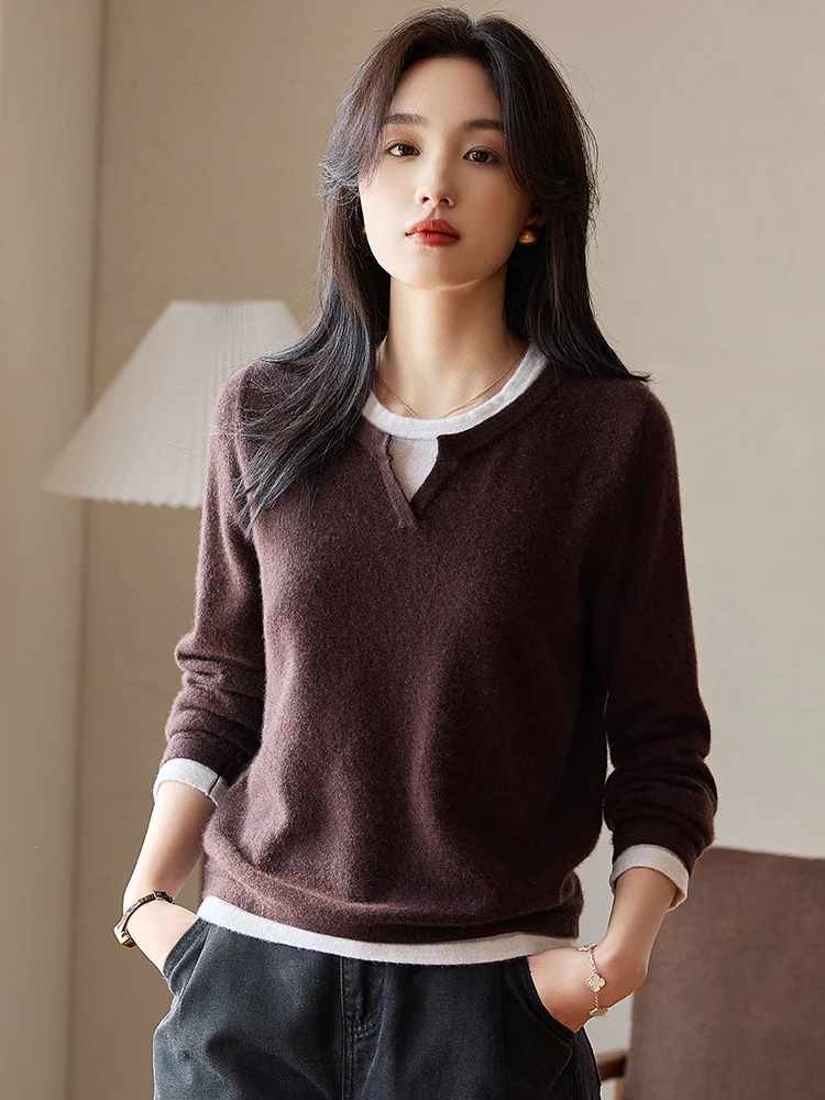 

Women Wool Sweater Pullover Spring Autumn Long Sleeve Basic Cashmere 100% Merino Wool Knitwear V-neck Casual Korean Style Tops