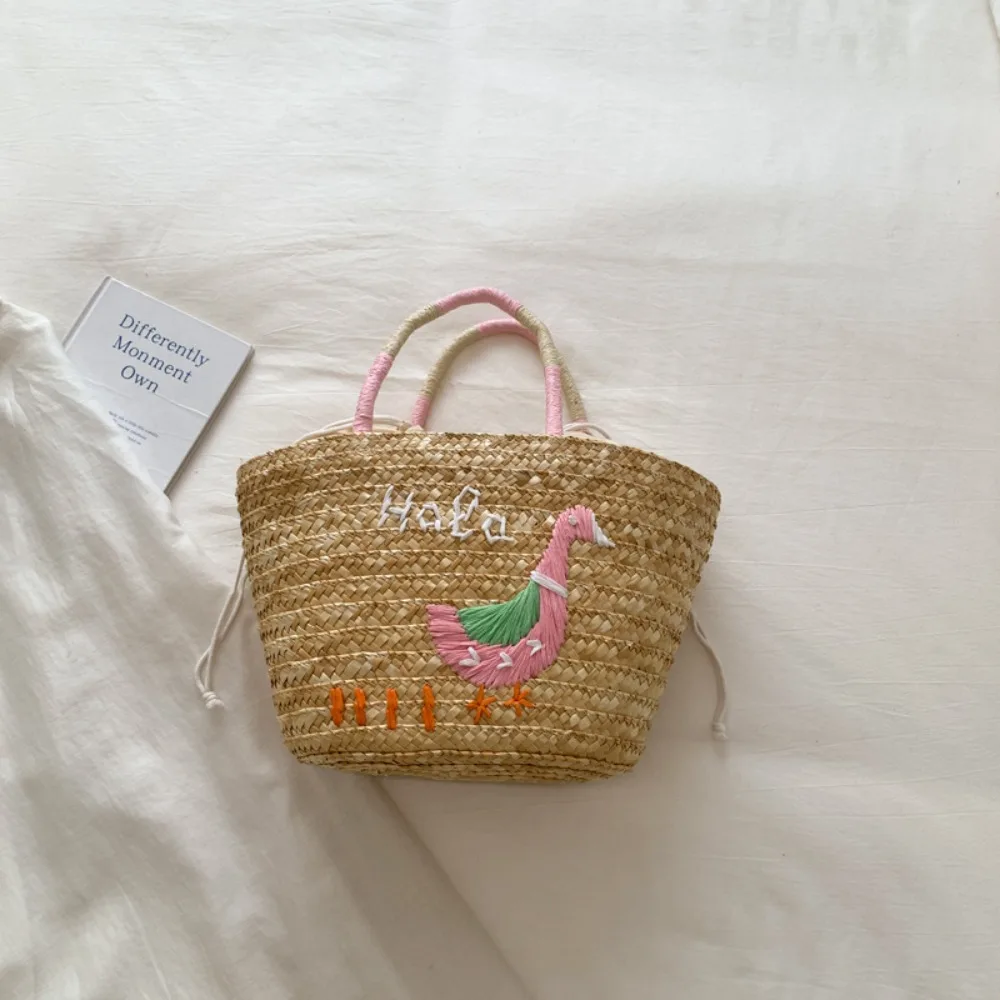 

Large Capacity Coconut Tree Embroidery Straw Bag Grass Embroidered Duck Summer Beach Bag Simple Fashion Weave Tote Bag Summer