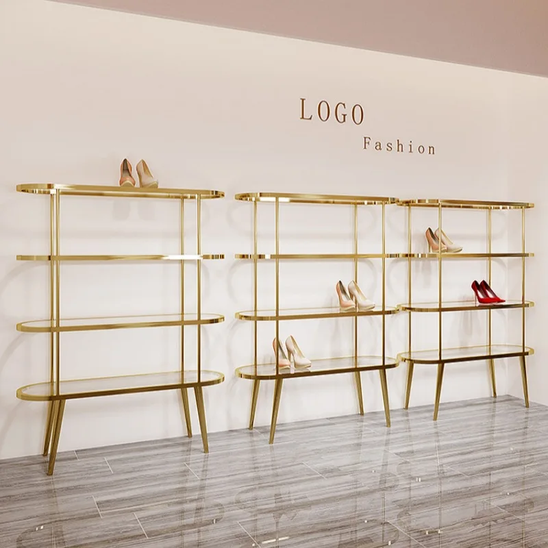 Shoe store shoe rack display rack stainless steel titanium floor shelf clothing store jewelry ornament bag display rack