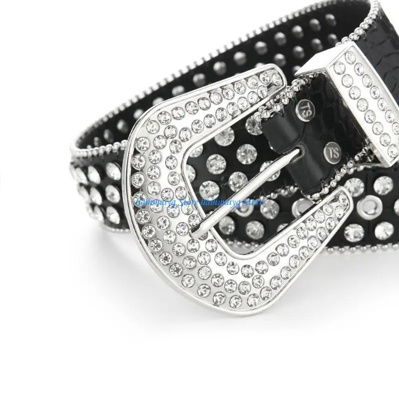 573B أحزمة حجر الراين للمرأة الرجل قابل للتعديل دبوس مشبك حزام لبنطلون معطف الجينز