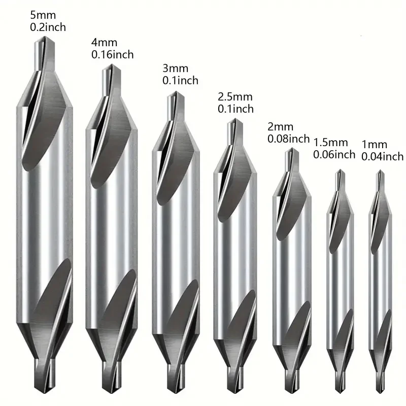 7pcs HSS Center Drill Bits Set 60 Degrees Core Drill Bit Power Tool Metal Drilling For Lathe Metalworking 1/1.5/2/2.5/3/4/5mm