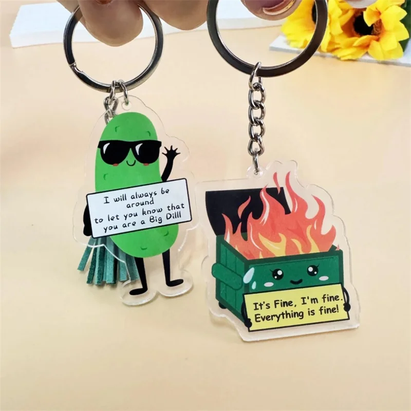 Dumpster Fire/Pickle/Potato Keychain With Positive Quote Pickle Positive Keychain Emotional Support Gifts