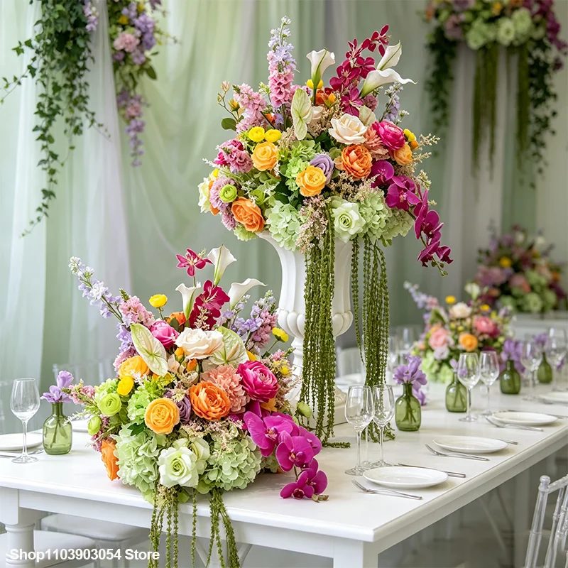 Grüne, violette, gelbe Kunstblumen für Hochzeitsdekoration, Tischdekoration, Blumenball, Gangdekoration, Blumenarrangements, Party-Requisiten – Detail 4