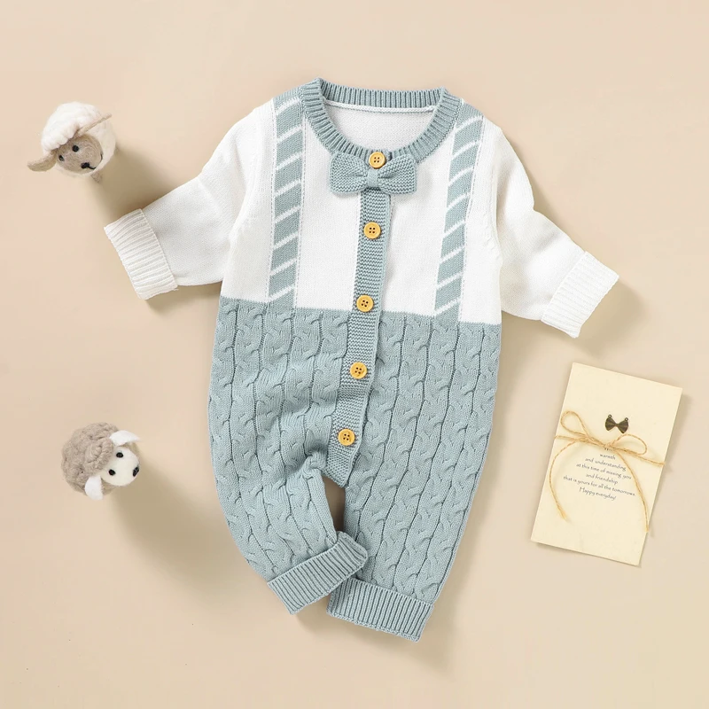 

Newborn Baby Romper 100%Cotton Knitted Toddler Clothing Girl Suspenders One Piece Overall Infant Boy Jumpsuit Outfit Fashion Tie