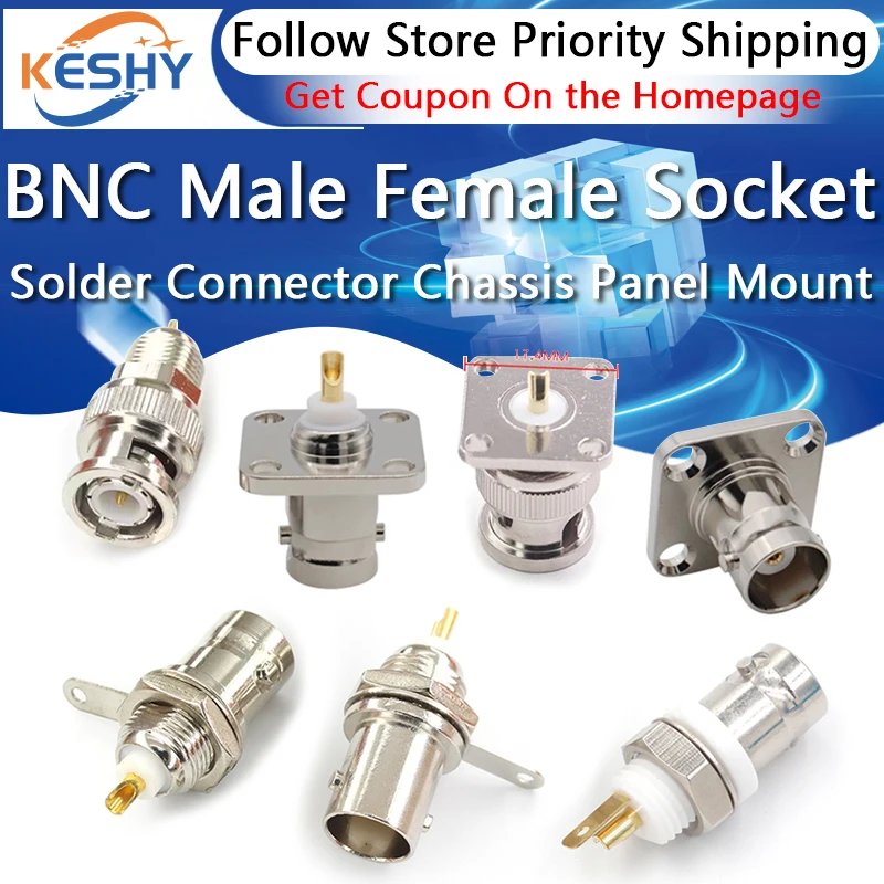 

BNC Female Socket Solder Connector Chassis Panel Mount Coaxial Cable For Welding Machine Parts 50 ohm Q9 BNC-50KY Insulation