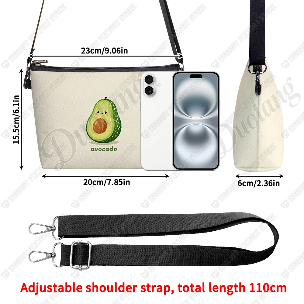 Fresh Tropical Fruits Avocado Graphic Pattern Crossbody Bag Kawaii Fruit Lipsticks Phone Holder Cosmetic Case Women Handbag