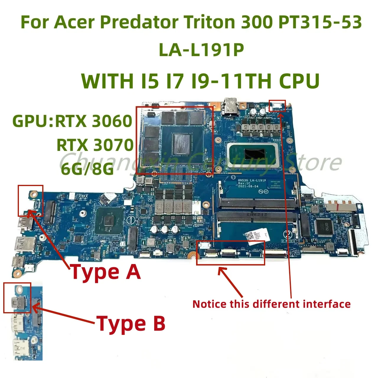 LA-L191P motherboard for Acer 300 PT315-53 laptop with I5 I7 I9-11TH CPU RTX3060 RTX3070 6G/8G GPU 100% test ok shipment