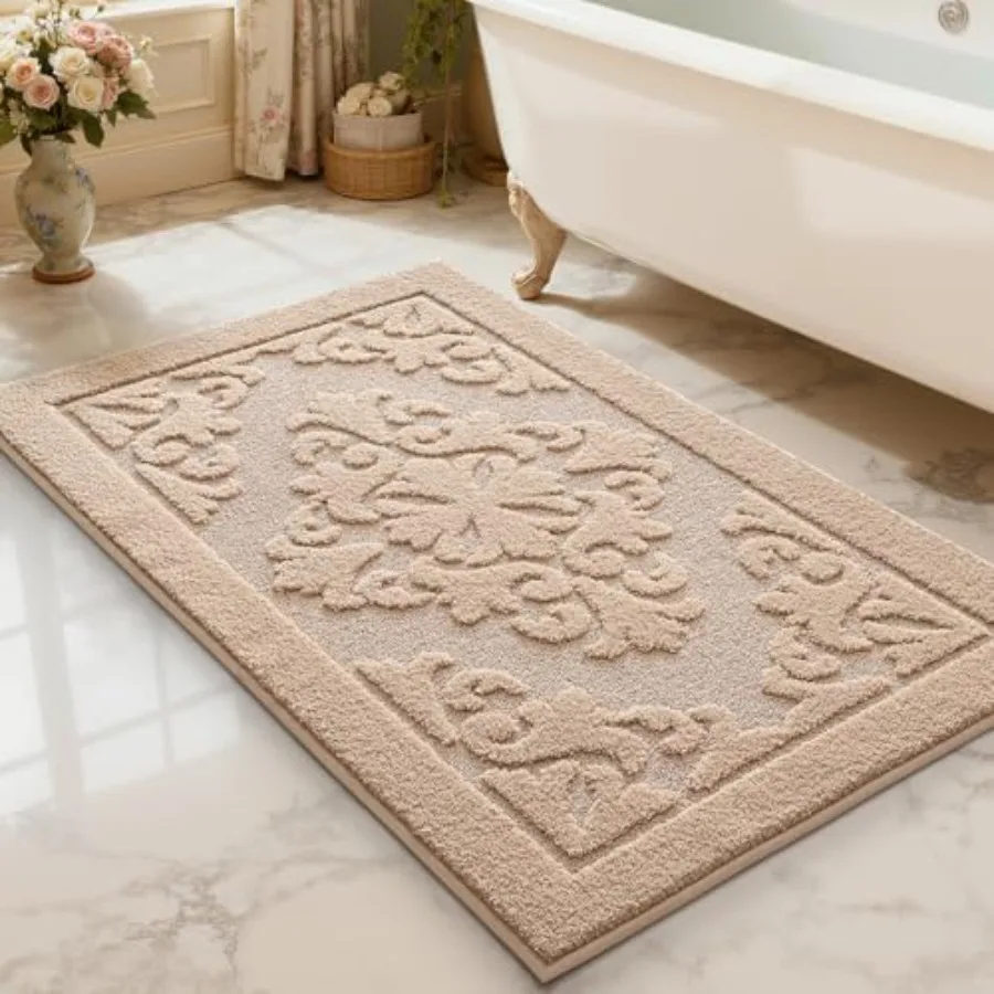 

Ultra Absorbent Bathroom Rug Non Slip Rubber Backing Machine Washable Bath Mat Soft Premium Microfiber Elegant Floral Bath Rugs