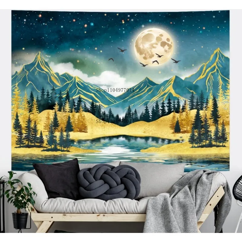 

Watercolor Mountain Tapestry Forest Trees Wall Hanging Beautiful Natural Scenery Wall Hanging Bedroom Wall Decor