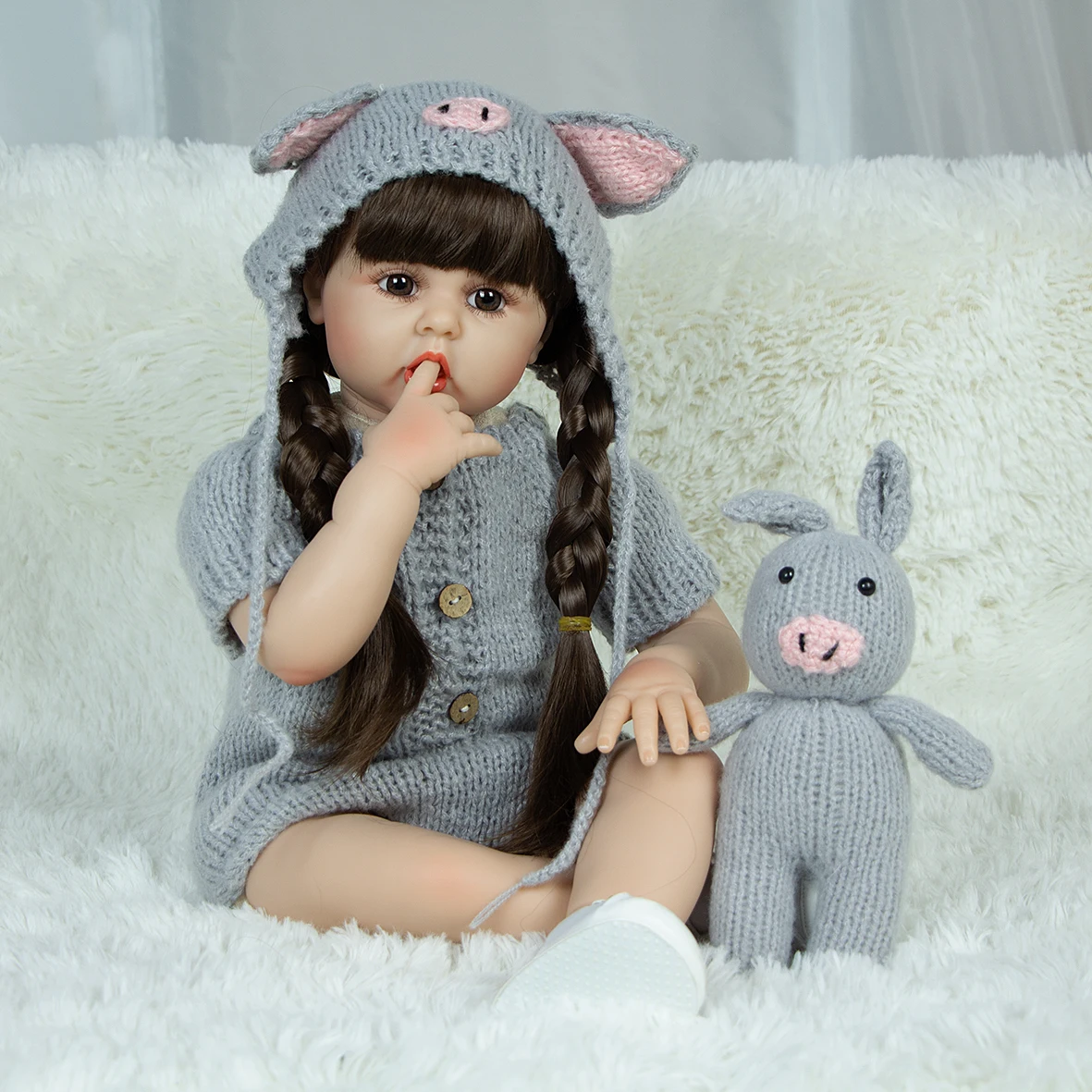 

24 Inch Reborn Dolls 60 cm Cloth Body Realistic Grey Sweater Girl Baby Erin Doll For Sale Doll Kid Birthday Xmas Gifts