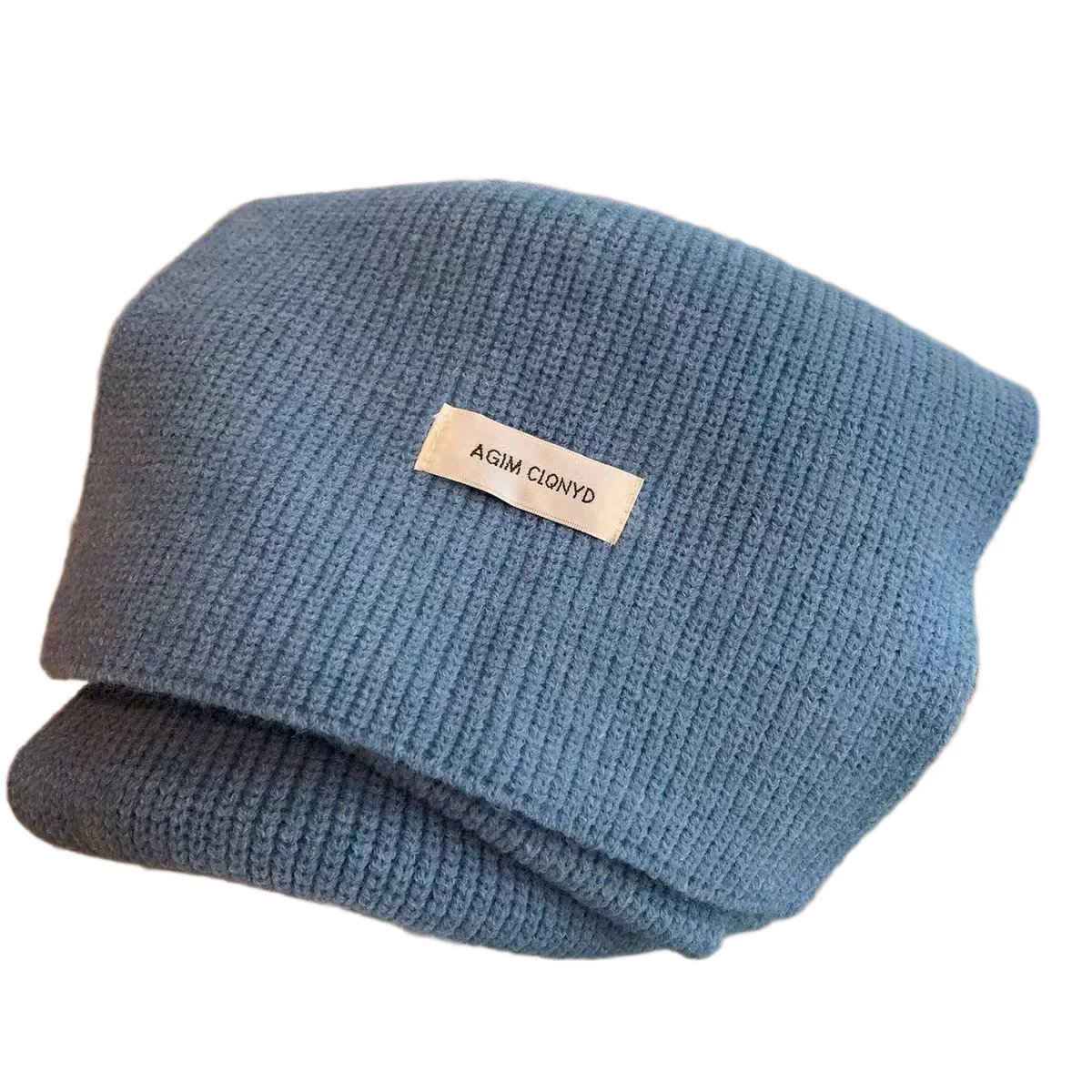 Solid Haze Blue Knit Scarf, Korean Style Winter Neck Warmer, Versatile Soft Yarn Scarf, Skin Brightening Cold Weather Wrap