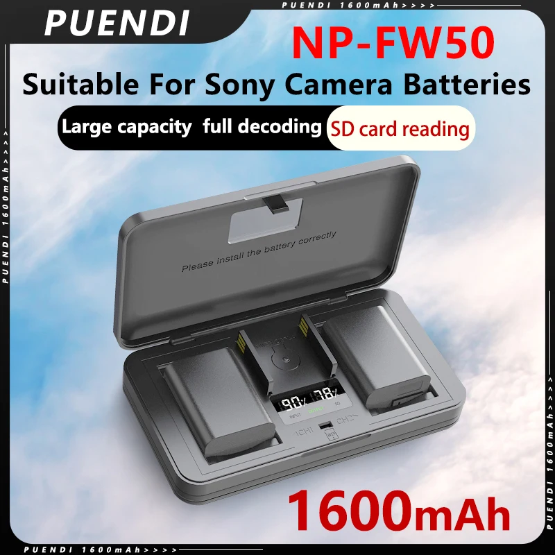 

NP-FW50 NP FW50 battery and LED charger for Sony A6000 A6500 A6300 A6400 A5100 ZV-E10 A7 A7II A7R A7R2 A7SII A7S A7S2 NEX-3 RX10