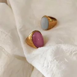 Big colored oval stone chunky rings stainless steel rings for women men vintage statement elegant jewelry for winter fall jewel