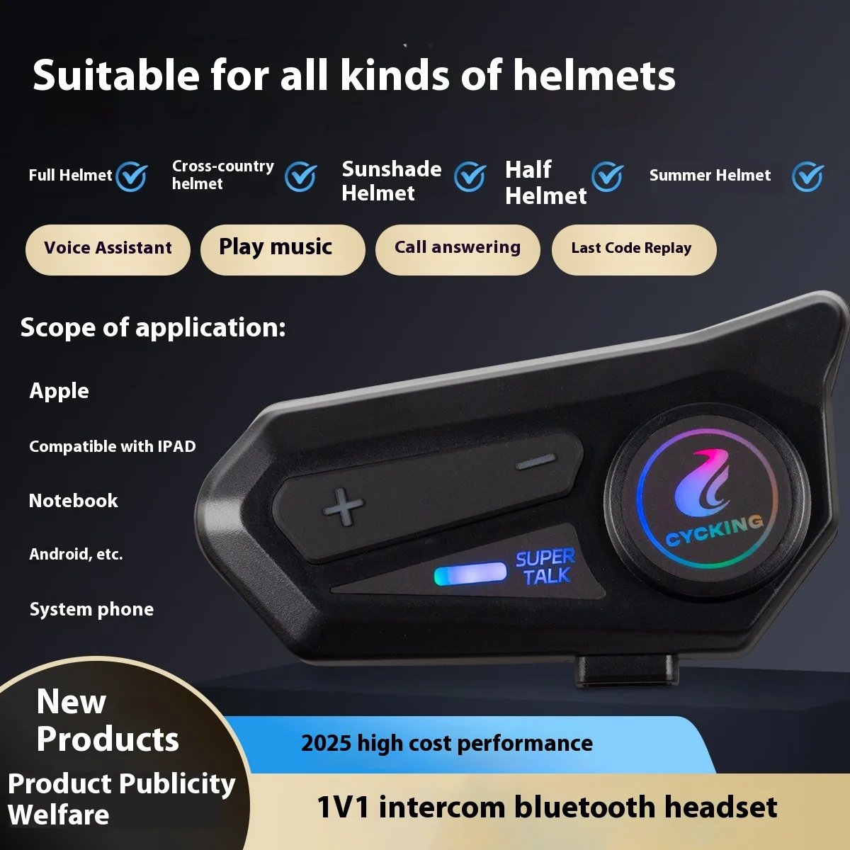 

2025 Bluetooth-гарнитура для шлема, беспроводной громкой связи, мотоциклетные водонепроницаемые наушники, музыкальный плеер, комплект динамиков для мото