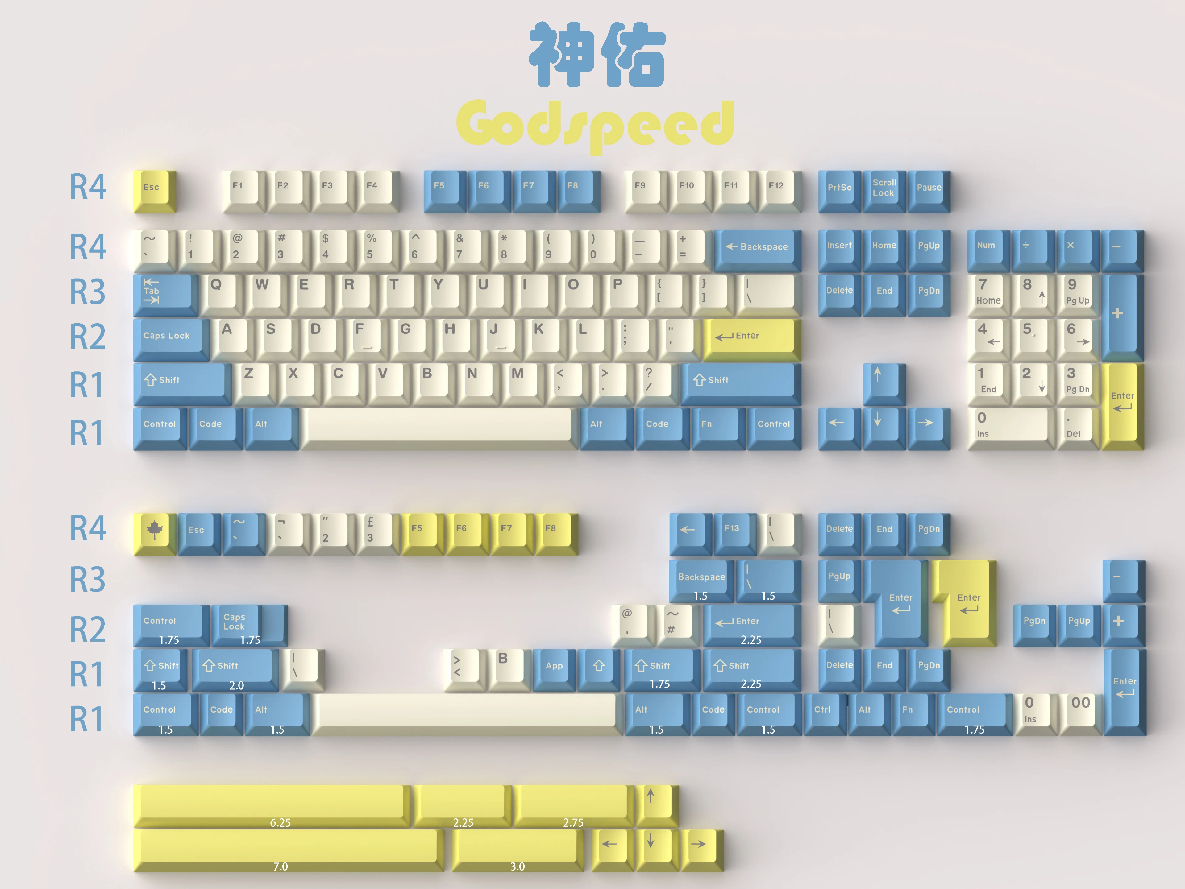 1 Set Daye GMK Arctic Yuru Wahtsy Classic Blue Hammerhead Light Blue Samurai Shoko Godspeed Fuji Key Caps ABS Double Shot Cherry