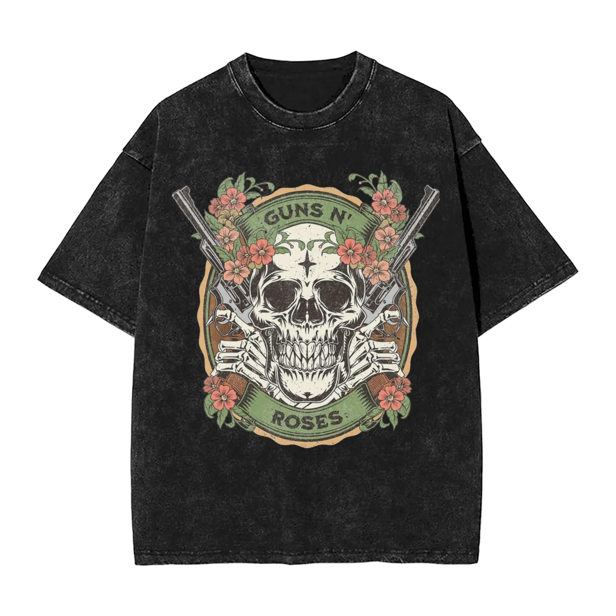 Guns N Roses Washed T Shirt Streetwear Hip Hop Retro T-Shirts  Tee Shirt Men Women Cotton Street Printed