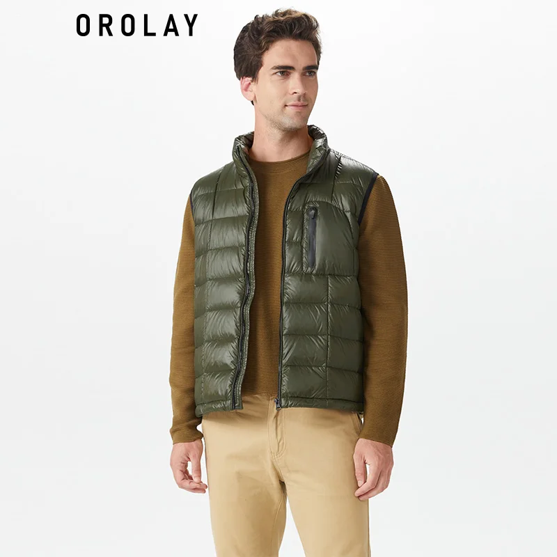 

Orolay Men's Ultra Lightweight Down Vests Quilted Packable Winter Vest with Stand Collar