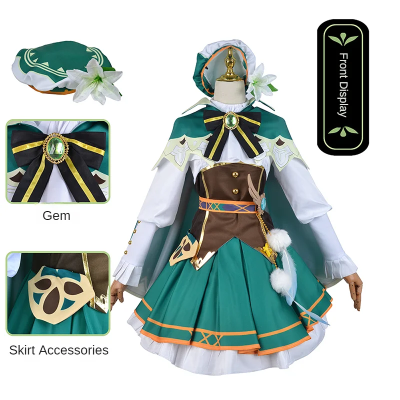 Costume de Cosplay de Genshin Impact Venti pour Fille, Robe Lolita, Uniforme Trempé, ixd'Halloween et de Carnaval, Tenue de Bande Dessinée