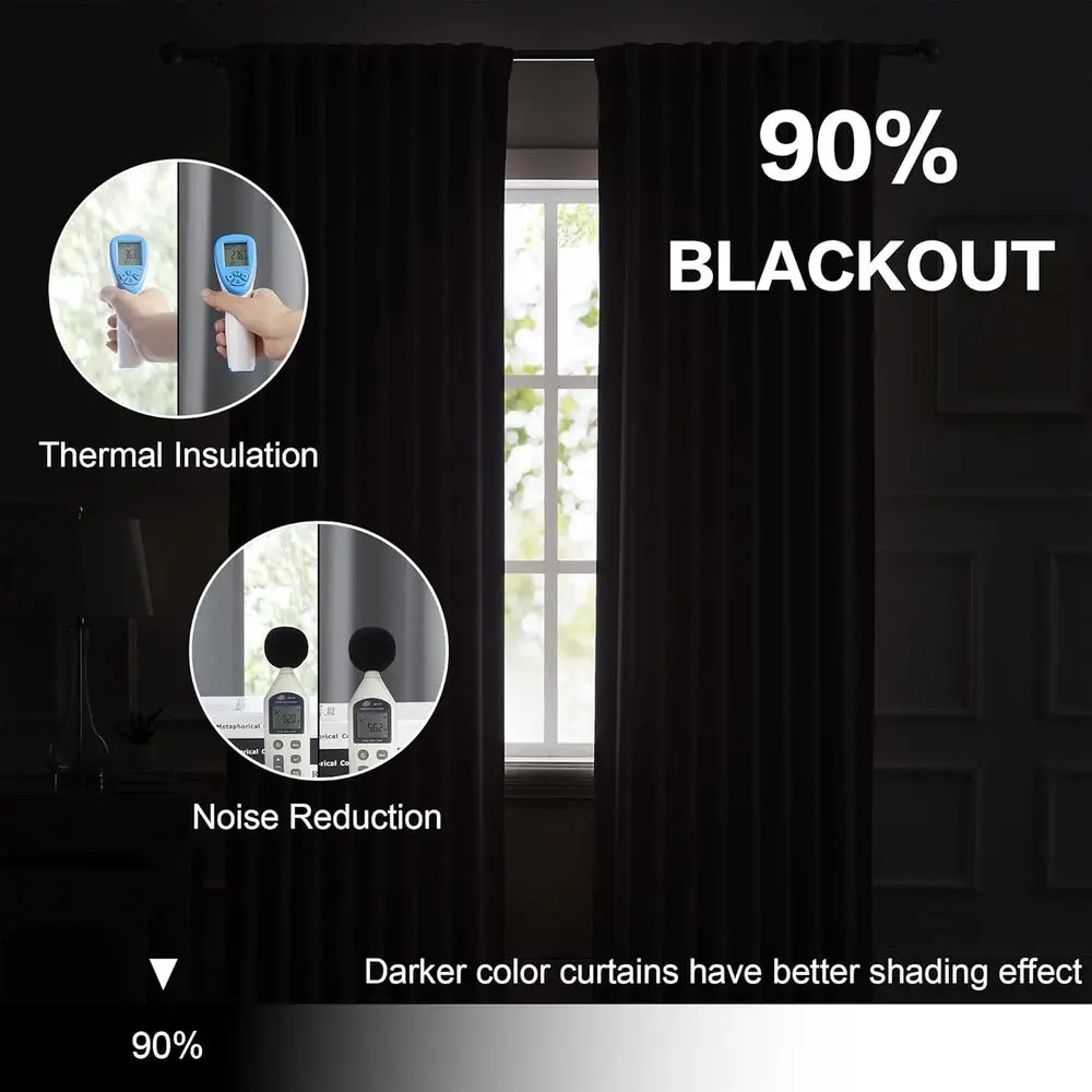 120 Inch Grey Thermal Insulated Blackout Curtains with Back Tab and Rod Pocket, 52x120, 2-Panel Set