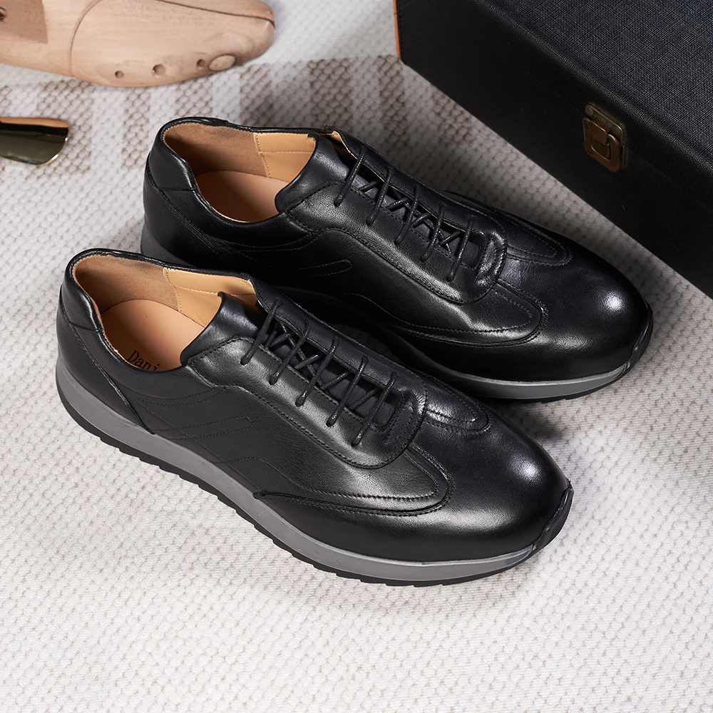 Mens Casual Shoes Genuine Leather Lace-up Black Brown Classic Shoes for Men Leather Original Fashion Travel Outdoor Sneakers