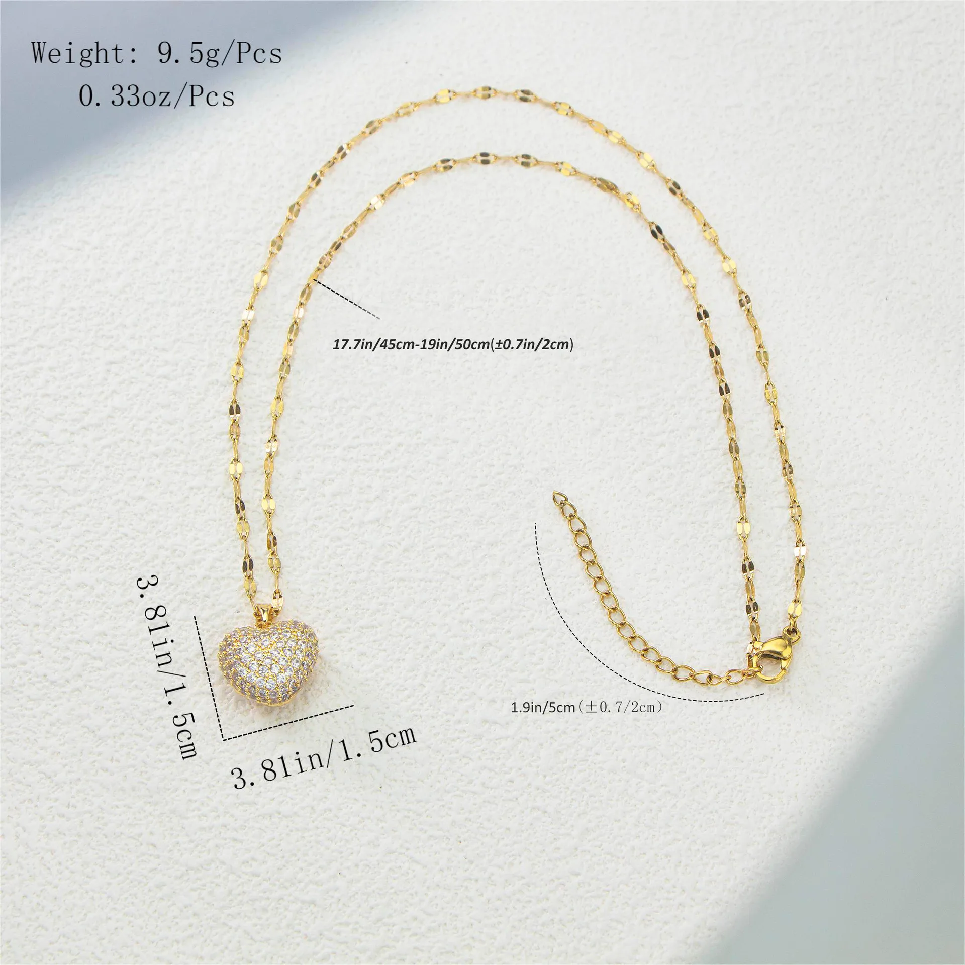 Heart Pendant Necklace Set with Cubic Zirconia for Women Temperament Gold Necklace Wedding Party Jewelry Gifts for Her
