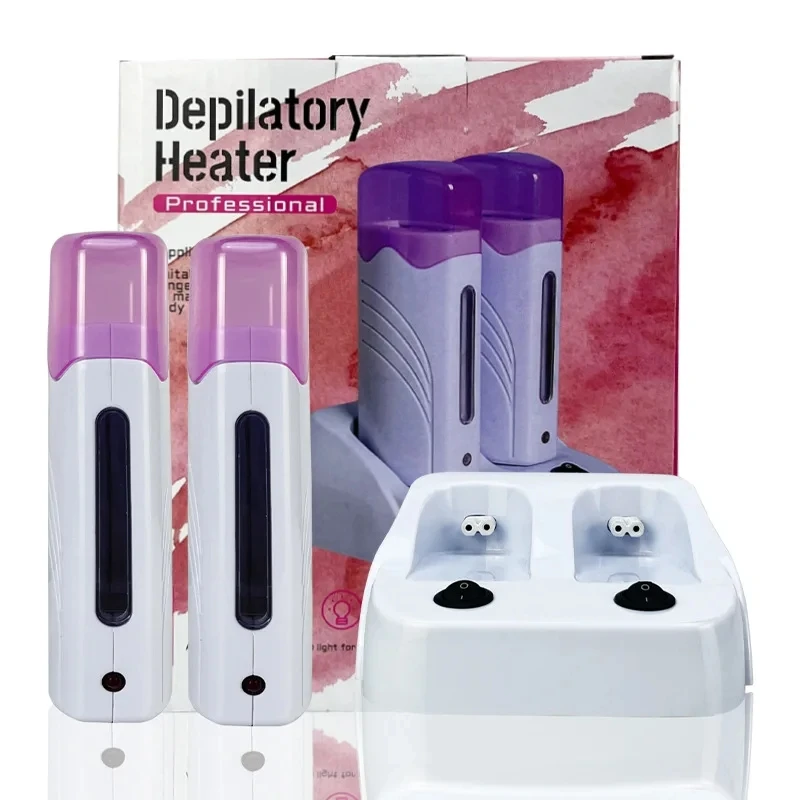 Portable Double Depilatory Roll on Wax Warmer with Heater Base for Women Men Hair leg Armpit Bikini Hair Removal Healthy