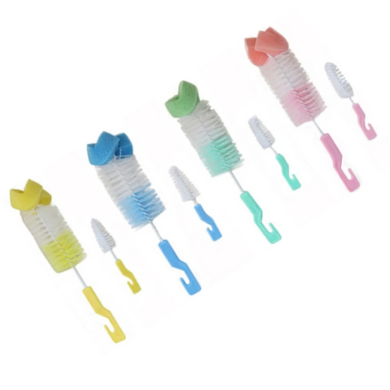 Щетка для чистки детских бутылочек с губкой и набором скребков с крючком