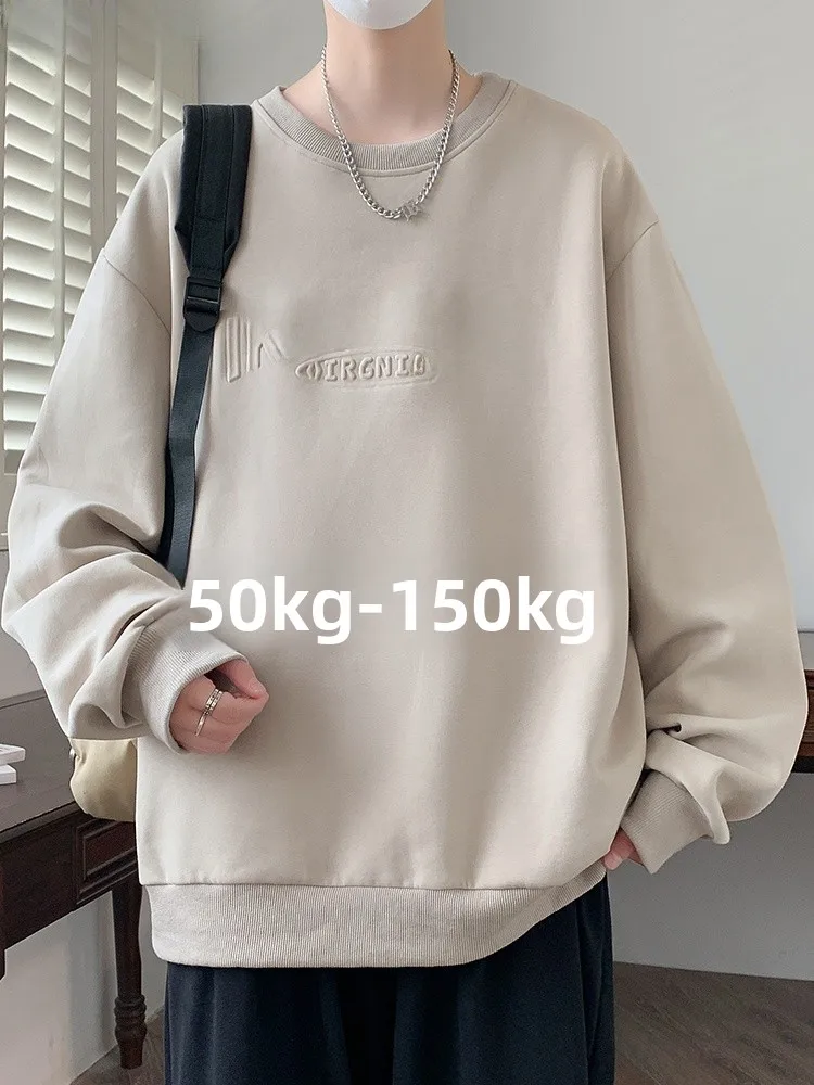 

Large Size Long Sleeve Hoodie Men's Autumn 2025 New Fashion Steel Stamp Base Shirt Loose round Neck Top Men's Clothing