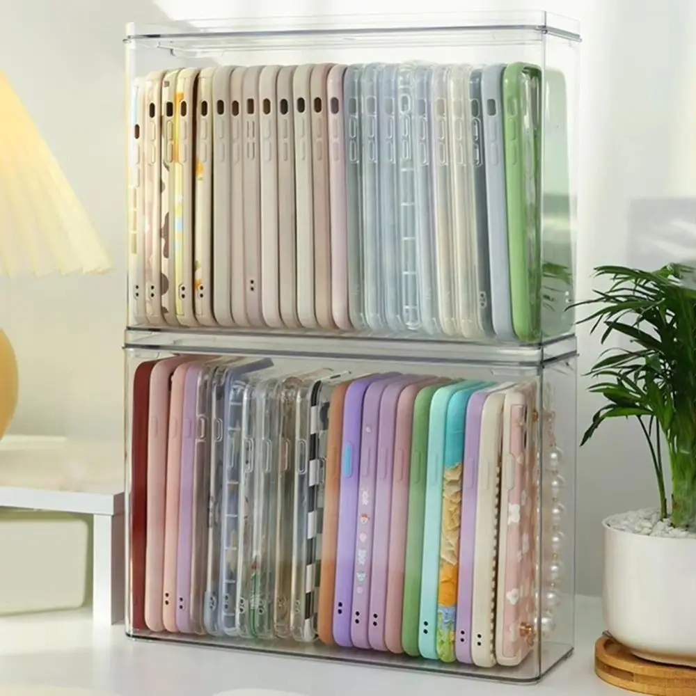 Clean Mobile Phone Case Container with Cover/Handle Large Capacity Desk Sundries Storage Box Space-saving Rectangular