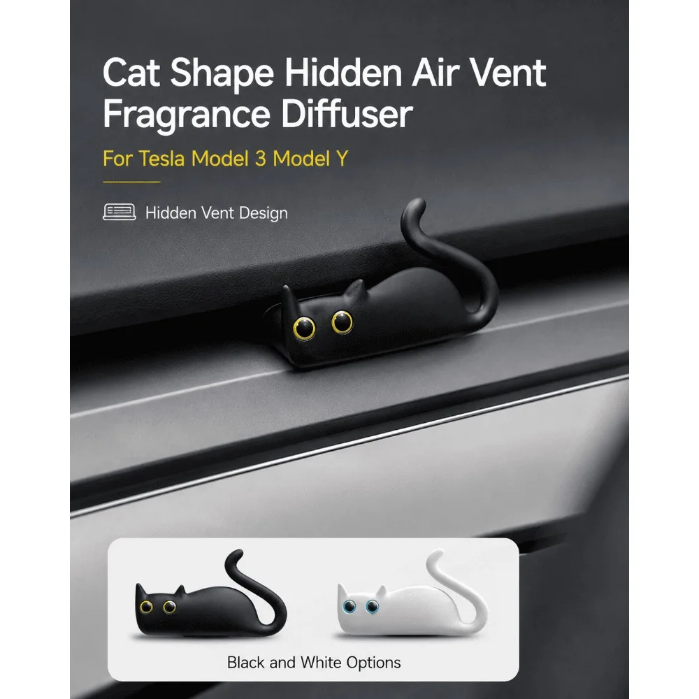 Cat Shape Hidden Air Vent Fragrance Diffuser For Tesla Model 3 Model Y Car Interior Aromatherapy Perfume Air Freshener Accessory